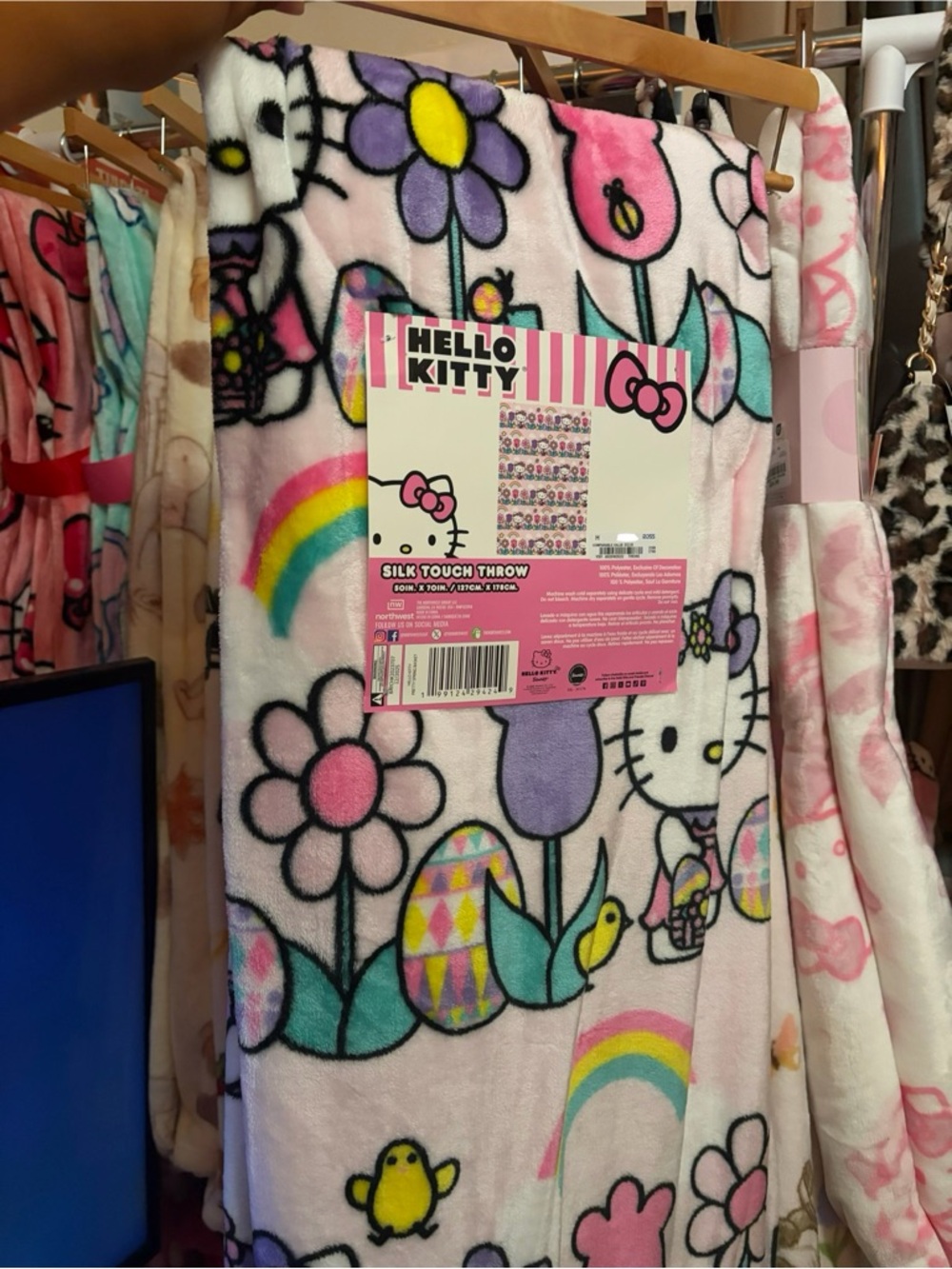 Hello Kitty Pink Purple Yellow Floral Silk Touch Throw